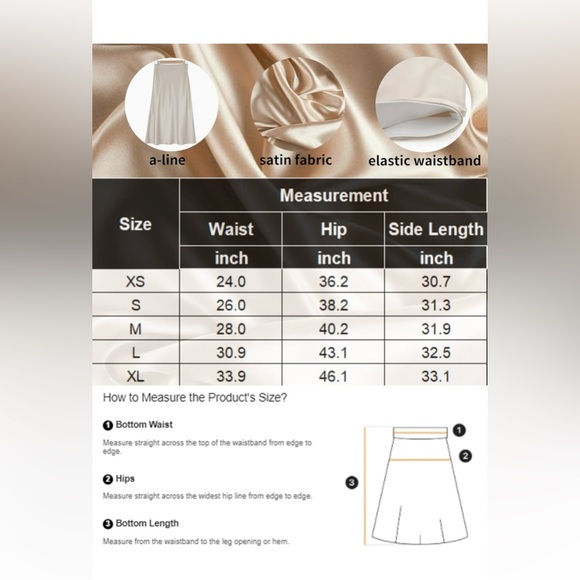 HOTOUCH Womens Midi Skirt High Waisted Solid Satin Dress Zipper Size XSmall - Picture 4 of 7